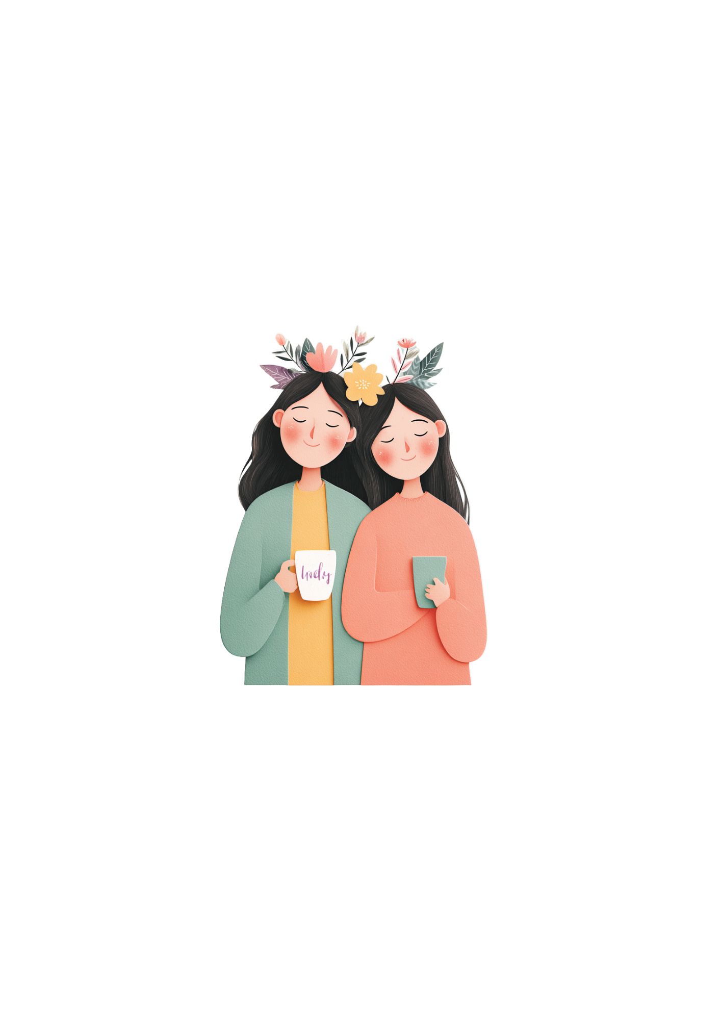 Mother and daughter sharing a journal over coffee