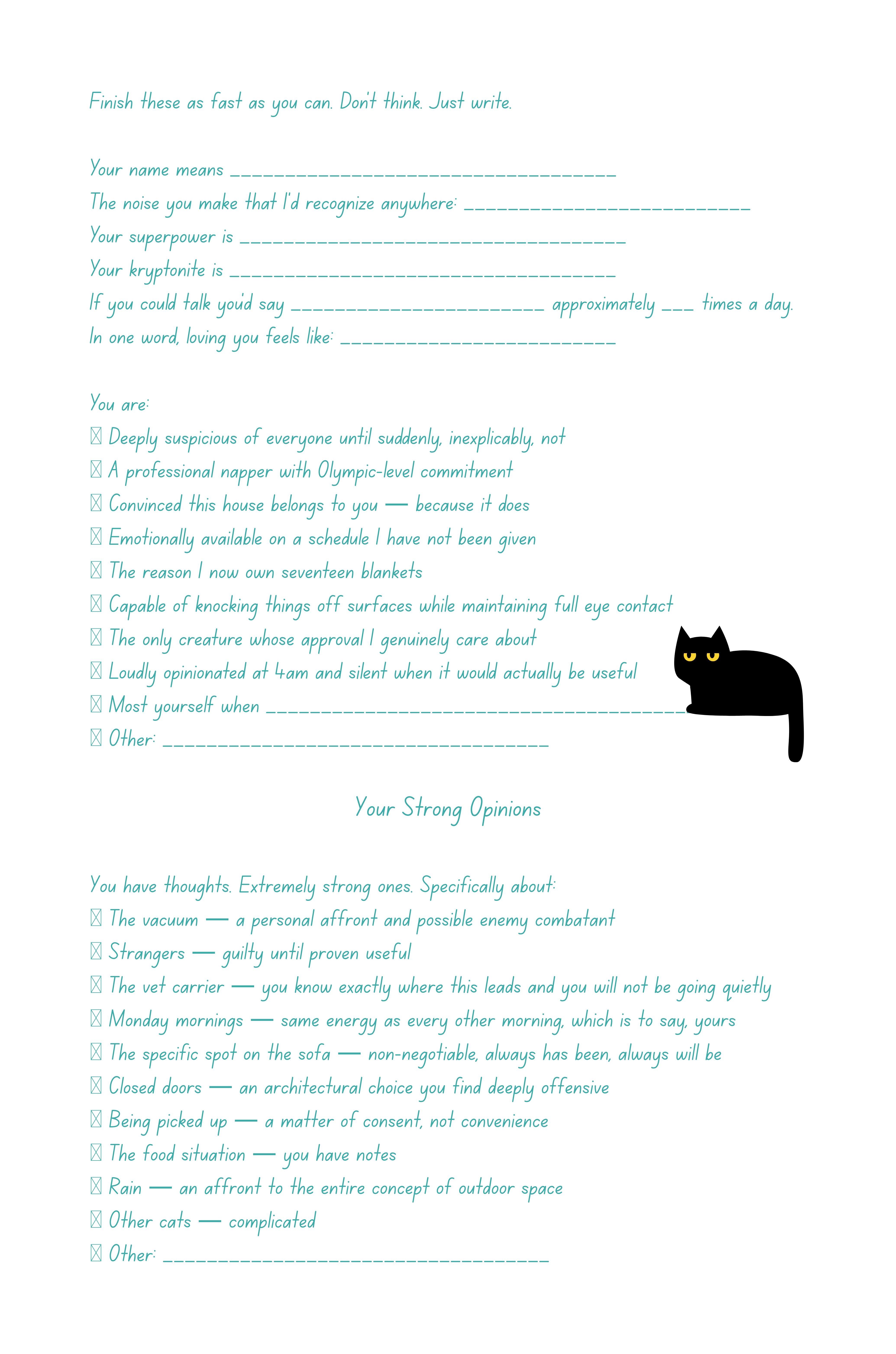 How My Cat Loves Me — tick-box prompts interior page