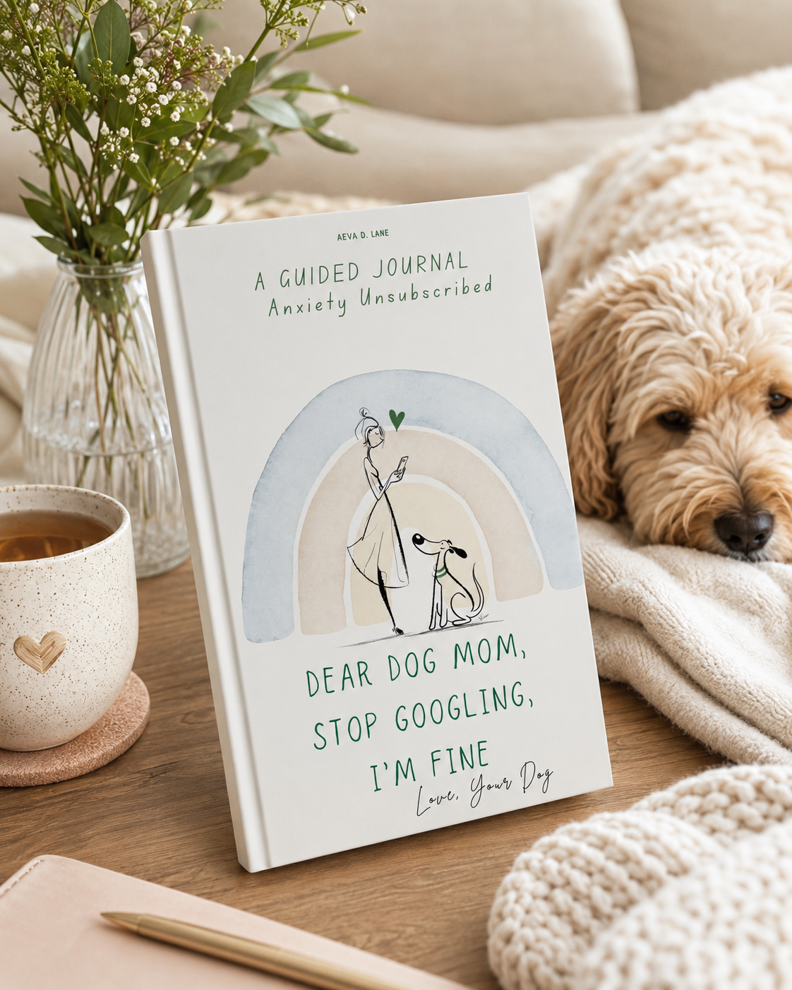 Dear Dog Mom Stop Googling I'm Fine guided journal with dog